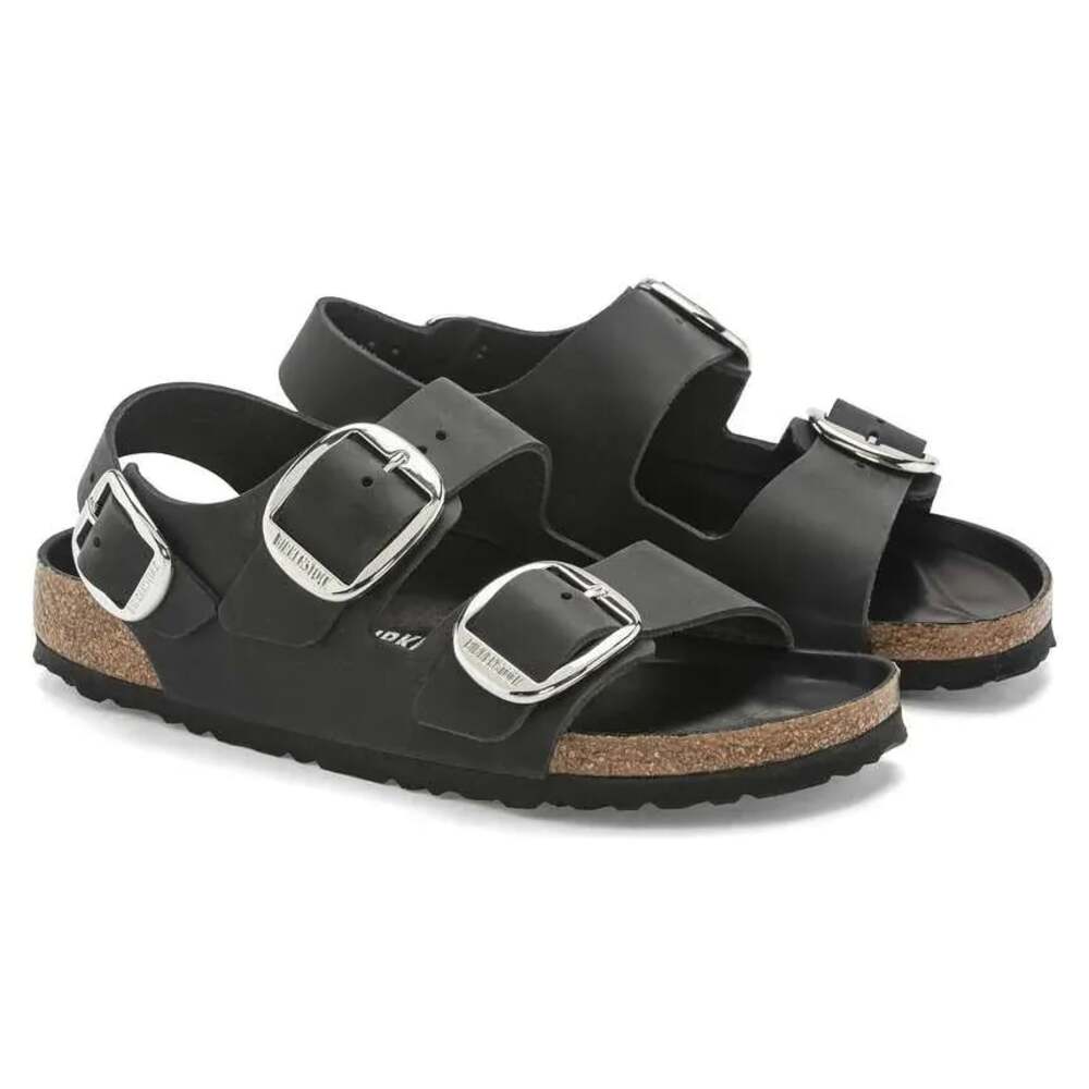 Birkenstock Milano Big Buckle Oiled Leather Sandals Black Size EU 42/US 9M 11W